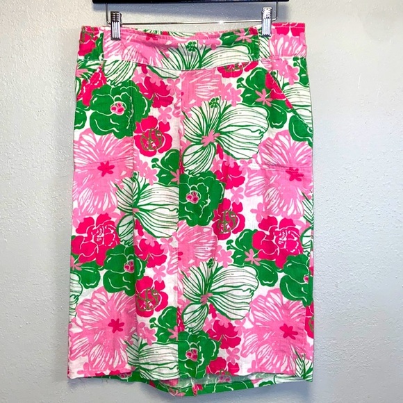 Lilly Pulitzer Dresses & Skirts - Lilly Pulitzer  Vintage Floral Pink Green Floral Preppy A-Line Skirt: 4802
